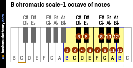B chromatic scale-1 octave of notes