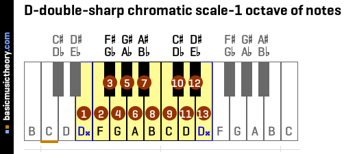 D-double-sharp chromatic scale-1 octave of notes